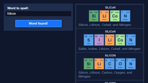 Periodic Table Word Finder - BlenderTimer Web Tool